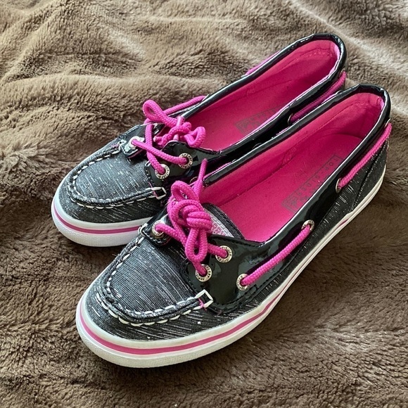 Sperry Sz 2 Seabright Black and Pink Topsider Shoe - Picture 1 of 11